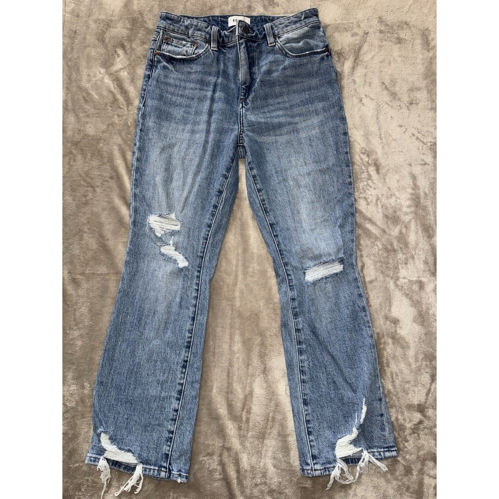 Pistola Women's High Rise Relaxed Roller Blue Jeans Distressed Light  Wash Sz 27